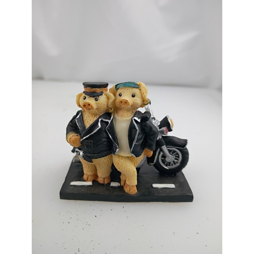 Couple Ms And Mr Pig Rider  Motorcycle Statue Figure Paper Weight Home Decor